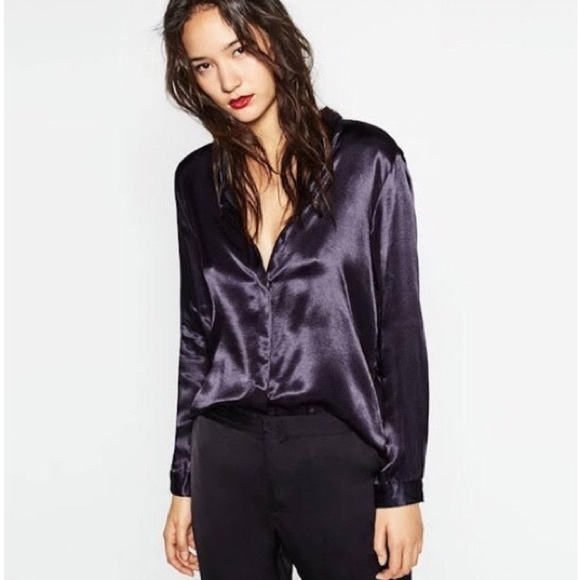 black satin blouse zara